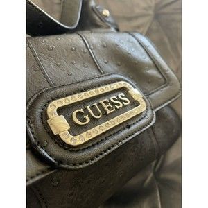 Guess Vintage Hobo Sequin Metal Logo Shoulder Bag Faux  Ostrich Leather  Y2K